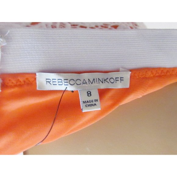 Rebecca Minkoff White Lace 2 Tone Orange Underlay Knee length Designer Skirt 8.R - Picture 12 of 13